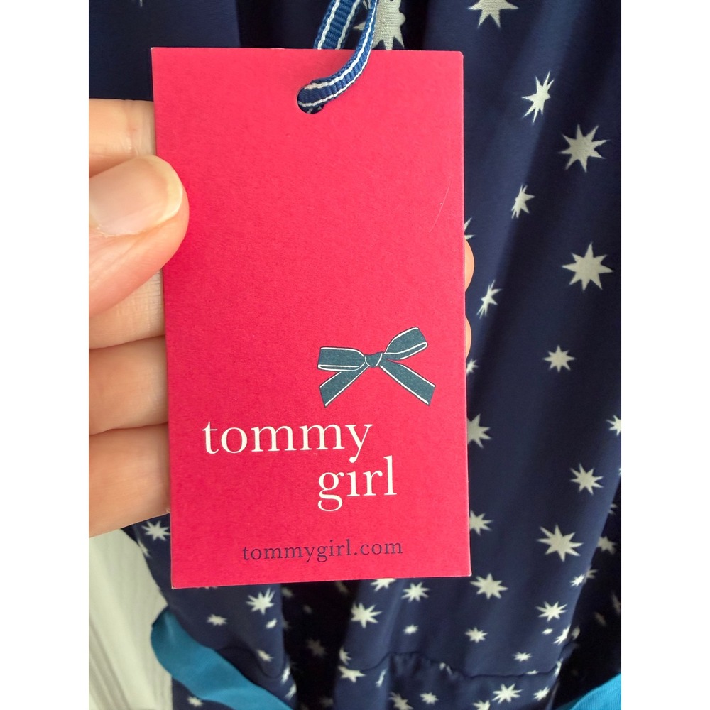 Tommy Hilfiger Girl Navy Star Print Dress NWT Size Medium Bow Belt - Picture 7 of 9